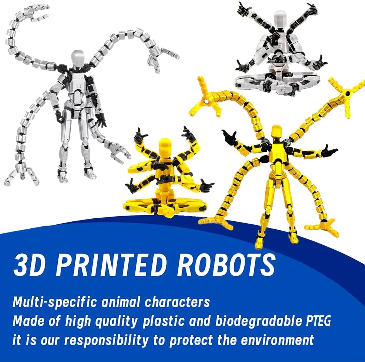 T13 Action Figure Set (Assembly Completed) 2 Pcs, 3D Printed Multi-Jointed, Titan 13 Action Figures, Multi-Articular Lucky Mobile Robot Nova,Desktop Decorations for Game Lovers Toys (Sliver Gold)