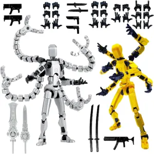 T13 Action Figure Set (Assembly Completed) 2 Pcs, 3D Printed Multi-Jointed, Titan 13 Action Figures, Multi-Articular Lucky Mobile Robot Nova,Desktop Decorations for Game Lovers Toys (Sliver Gold)