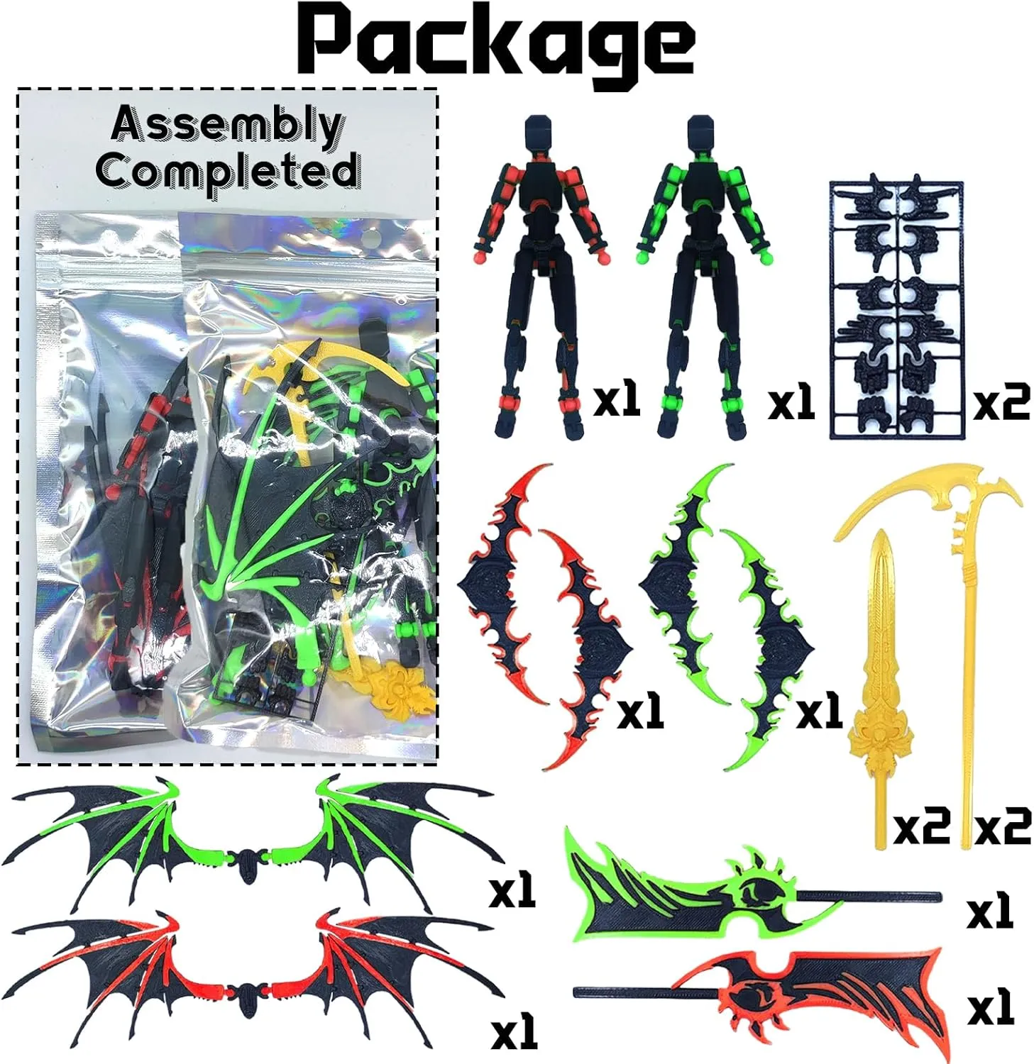 T13 Action Figure Set (Assembly Completed), 2 Pcs Daemon Titan 13 3D Printed Dummy Robo 13 Ornaments Weapon Upgrade Robot Desk Top Decor for Desktop Decorations Gifts (Red Green)