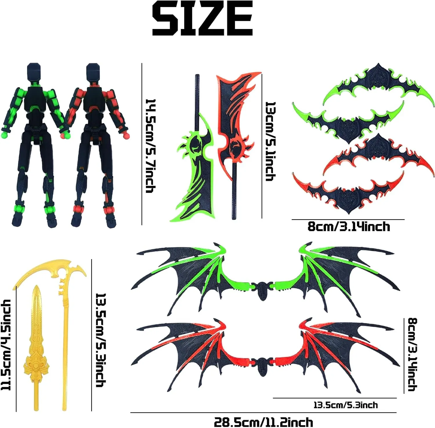 T13 Action Figure Set (Assembly Completed), 2 Pcs Daemon Titan 13 3D Printed Dummy Robo 13 Ornaments Weapon Upgrade Robot Desk Top Decor for Desktop Decorations Gifts (Red Green)