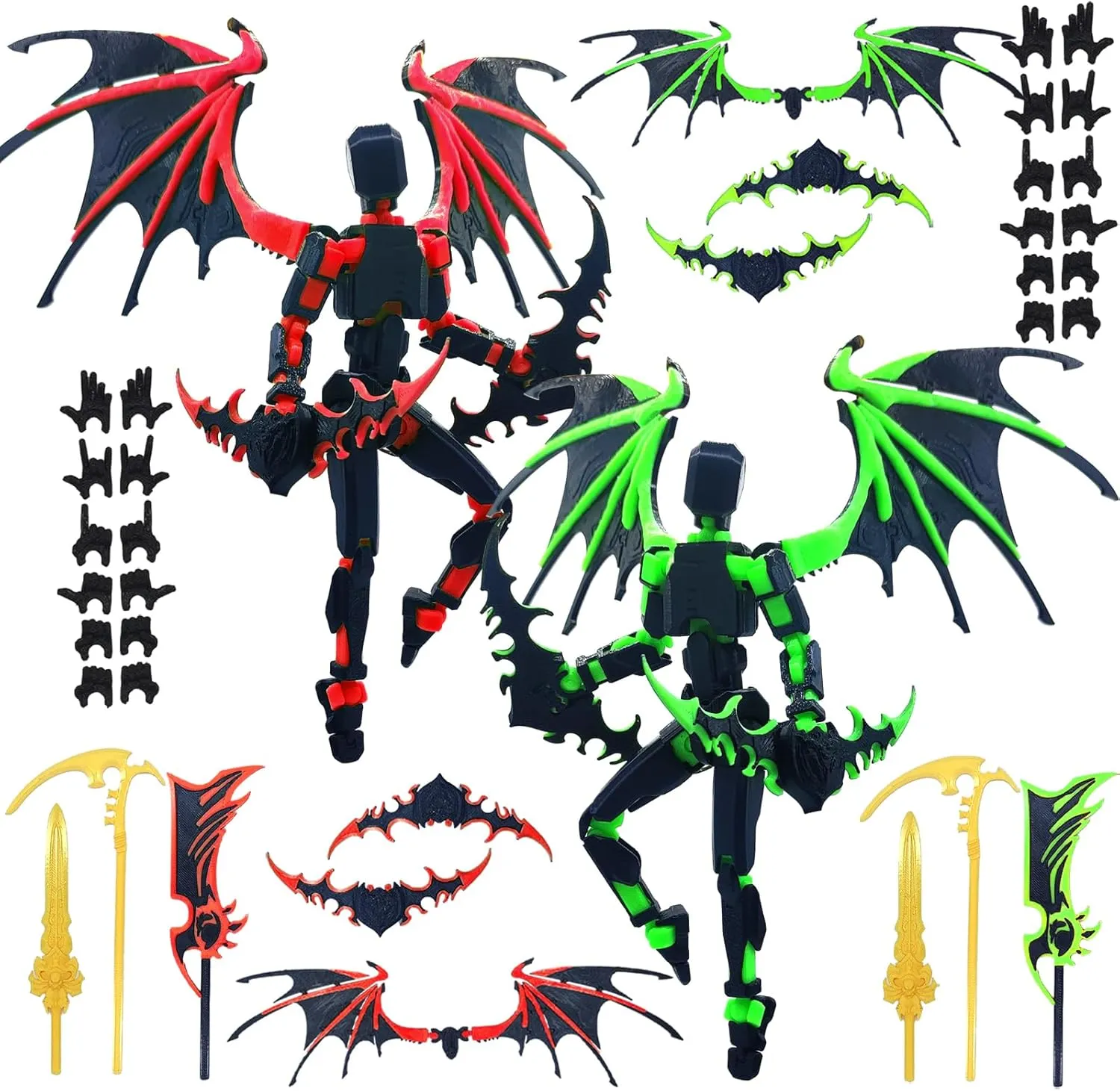 T13 Action Figure Set (Assembly Completed), 2 Pcs Daemon Titan 13 3D Printed Dummy Robo 13 Ornaments Weapon Upgrade Robot Desk Top Decor for Desktop Decorations Gifts (Red Green)