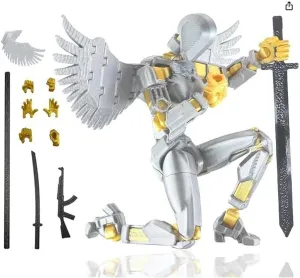 T13 Action Figure Set(Assembly Completed), Titan 13 Robot Movable Action Figure, 3D Printed Dummy 13 Set, Lucky 13 Set Articulated Full Body Mechanical Doll (Silver)