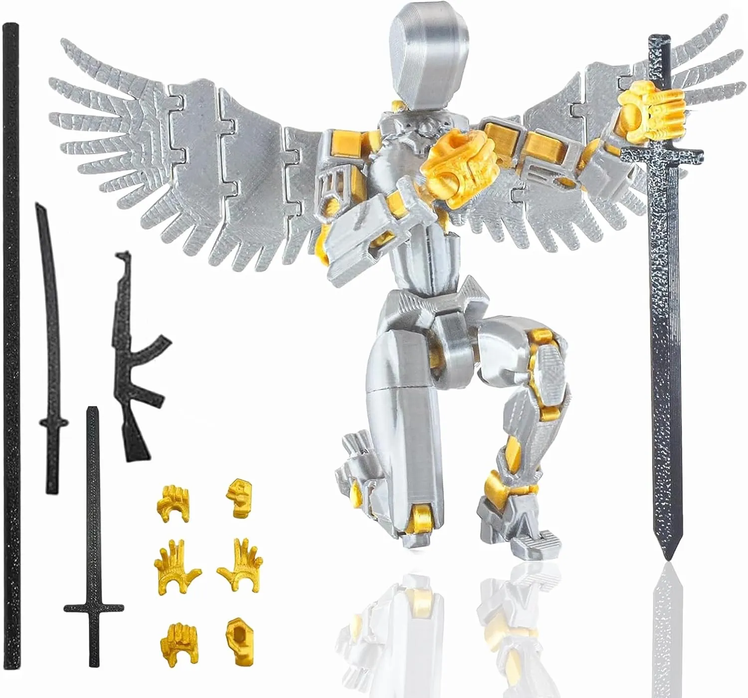 T13 Action Figure Set(Assembly Completed), Titan 13 Robot Movable Action Figure, 3D Printed Dummy 13 Set, Lucky 13 Set Articulated Full Body Mechanical Doll (Silver)