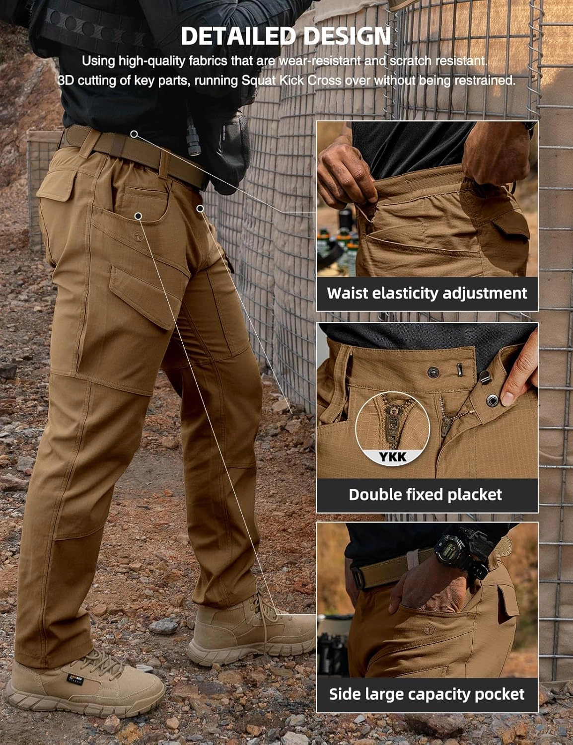 Tactical Pants Men's Flex Ripstop Water-Resistant Lightweight Stretch Cargo Trousers for EDC Outdoor Work Hiking