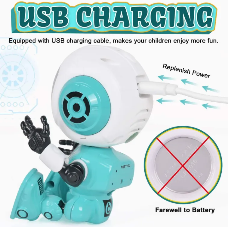 Talking Robot For Kids USB Charging LED Eye Mobile & Pen Holder Children's Toy