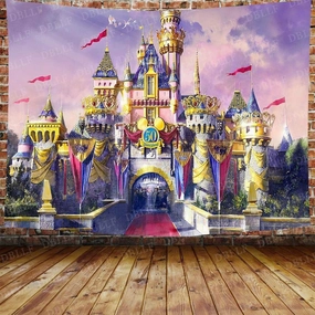 Tapestry Fantasy Castle Sleeping Beauty Castle Tapestry Cinderella Fairy Tale Boho Style Wall Mount Picnic Mat Beach Towel Curtain Tablecloth Bedroom Room Home Decor Gift 51X59 Inche