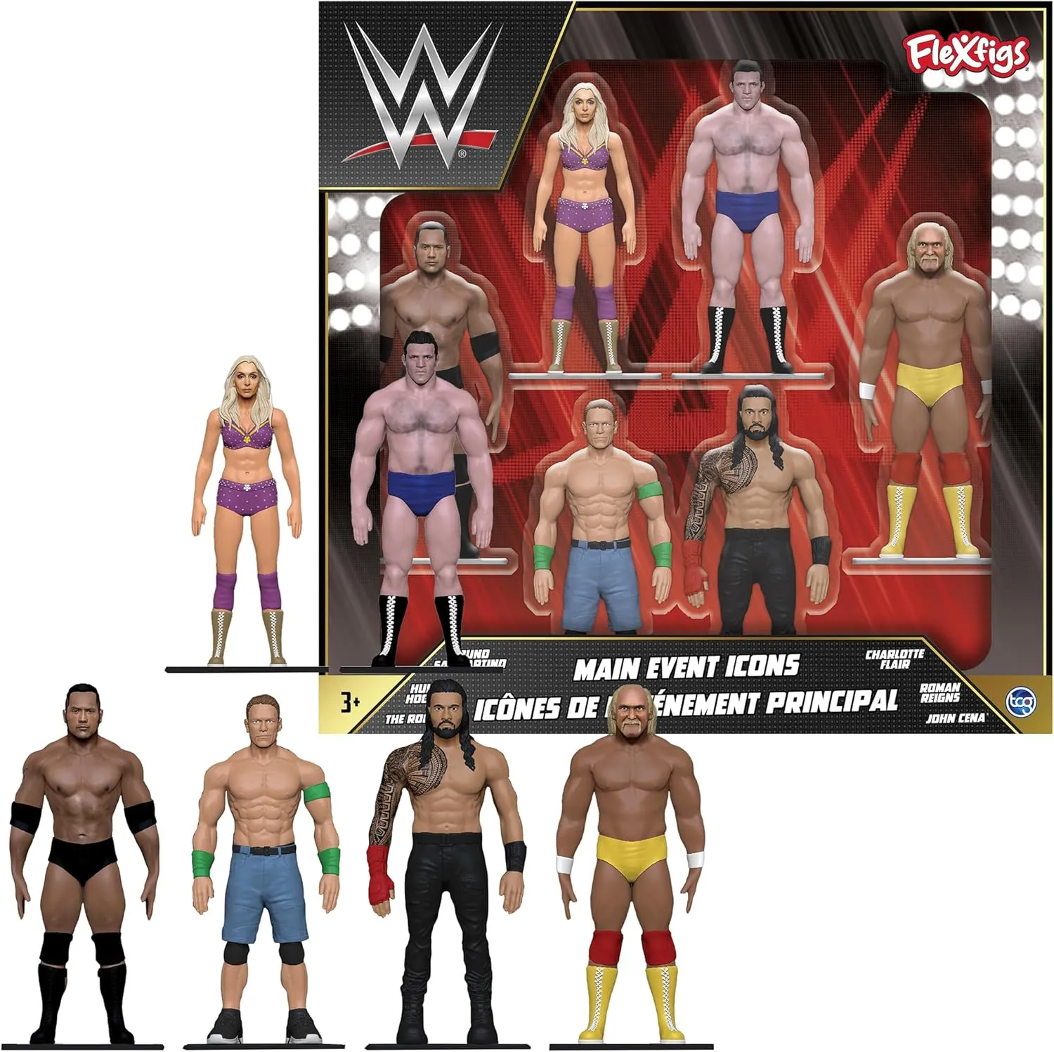 TCG Toys FleXfigs: WWE Icons Deluxe Pack - 6 Characters - Wrestler Articulated Action Figures, Flex It - Pose It!, Collectible Toy Miniatures, Licensed, Kid 3 