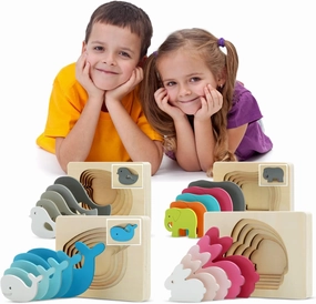 TEKOR Wooden (4) Multi-Layered Puzzles | Unique Cute Wooden Animal Puzzle | Early Educational Toys | Ages 3 and Up | Bright Colors | Teaches Hand Coordination | Safe Paint for Children