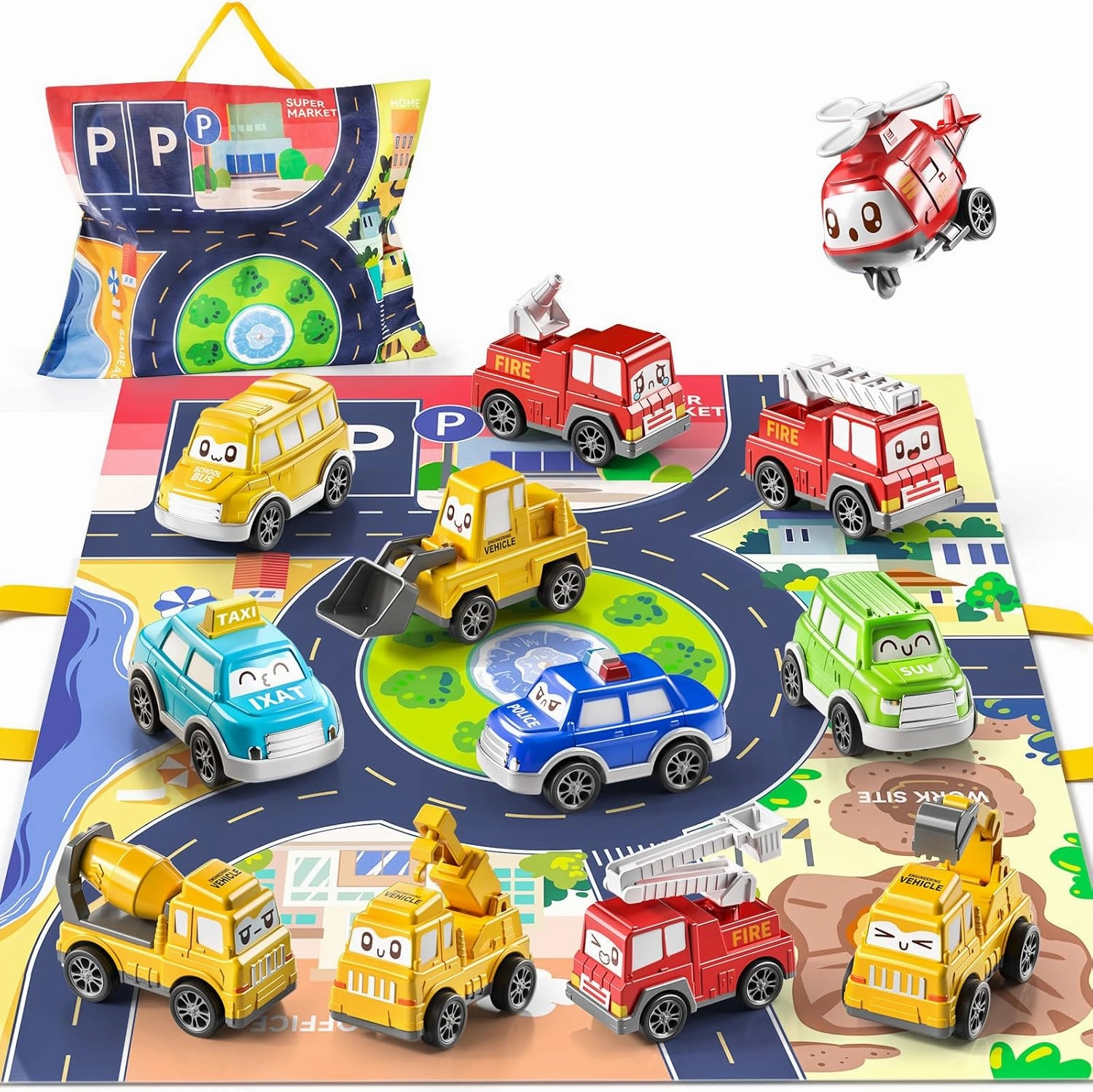 TEMI Toddler Pull Back Car Toys for 1 2 3 Year Old Boy Girl, 12 Pieces Baby Toy Cars with Play Mat/Storage Bag, Baby Toys 12-18 Months, Birthday Gifts for Toddler Toys Age 1-2