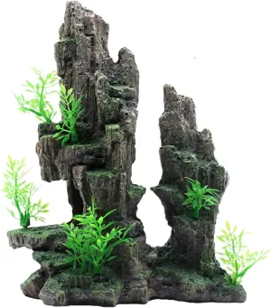 Tfwadmx Aquarium Mountain View Moss Tree Rock Cave Fish Tank Stone Ornament Landscape Decoration with Small Plants