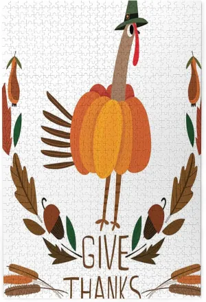 Thanksgiving Theme,Puzzle Board,Portable Wooden Jigsaw Puzzle for Adults,Turkey A Pumpkin and Autumn Leaves,Birthday Gift for Family and Friends,Multicolor Plastic Box Storage 1000PCS