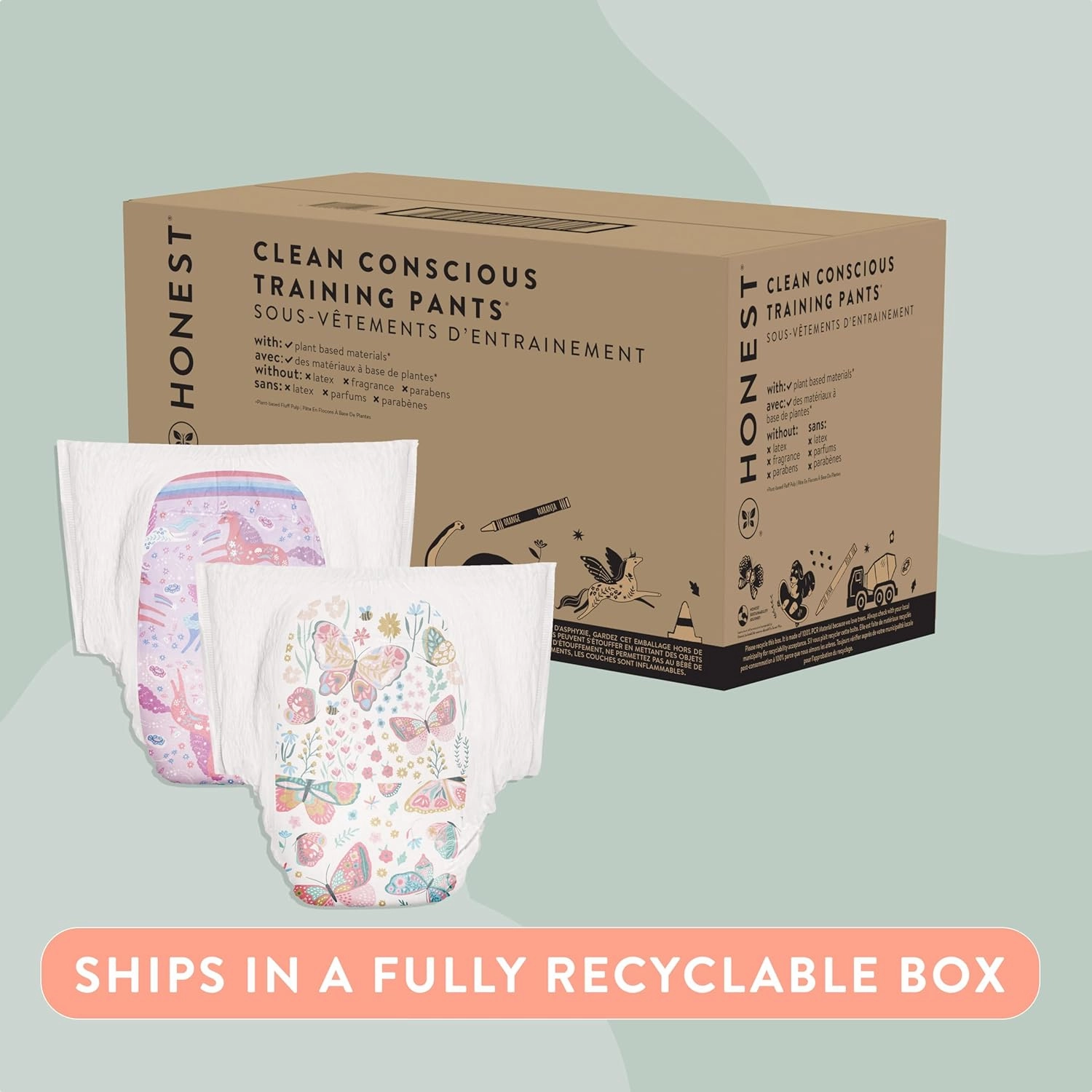 The Honest Company Clean Conscious Training Pants for Sensitive Skin | Hypoallergenic, Fragrance Free | Magical Moments   Butterfly Kisses | Size 4T/5T (38  lbs), 48 Count