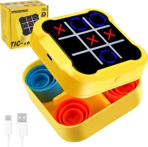 Tic Tac Toe Game, 5-in-1 Electronic Handheld Puzzle Console for Kids Teens Adults, Educational Board Game with Memory & Brain Modes, Rechargeable Portable Travel Toy, Birthday Present Age 6 