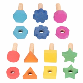 TickiT-74001 Rainbow Wooden Nuts & Bolts - Set of 14 - 7 Nuts and 7 Bolts in Matching Shapes & Colors - For Ages 12m  - Loose Parts Wooden Toys for Toddlers and Preschoolers