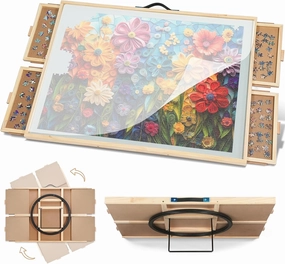 Tilting & Rotating Puzzle Board for 2000 Pieces, 40.16" × 28.5", Portable Jigsaw Puzzle Table for Adults with 4 Drawers & Protective Cover & Non-Slip Tabletop, Ideal Gift for Mum