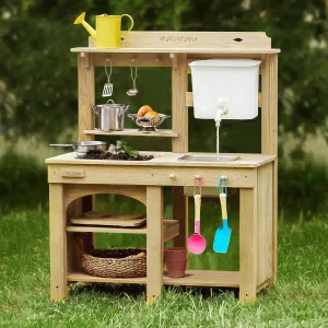 Tiny Land Outdoor Mud Kitchen for Kids, Wooden Play Kitchen with Water Tank, Water Play, Cooking, & Sensory Fun, Durable & Weather-Resistant Design with Storage, Gift for Ages 3 