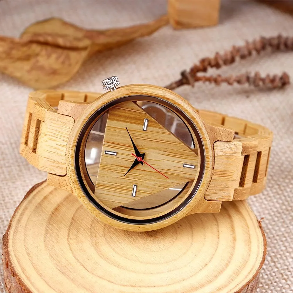 Tiong Brand Wooden Watches Mens with Handmade Colorful Bamboo Wood Watch Analog Date Quartz Wooden Watch for Men