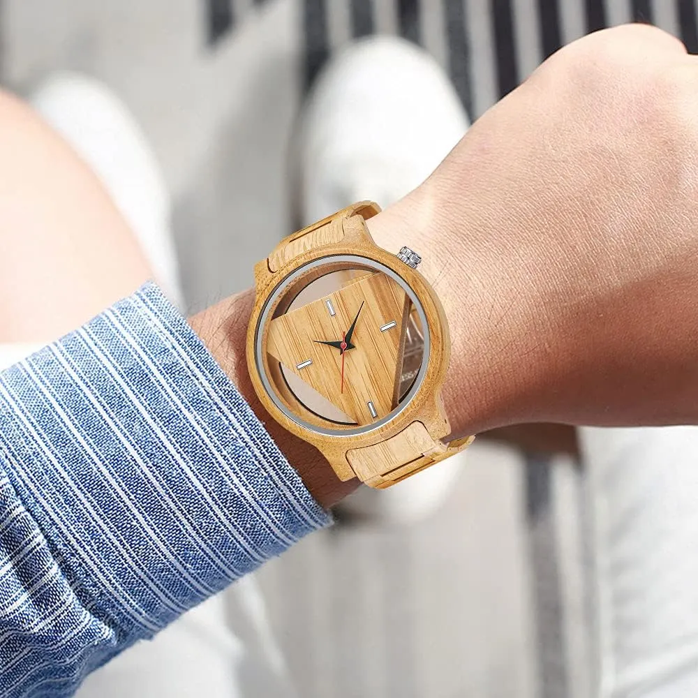 Tiong Brand Wooden Watches Mens with Handmade Colorful Bamboo Wood Watch Analog Date Quartz Wooden Watch for Men