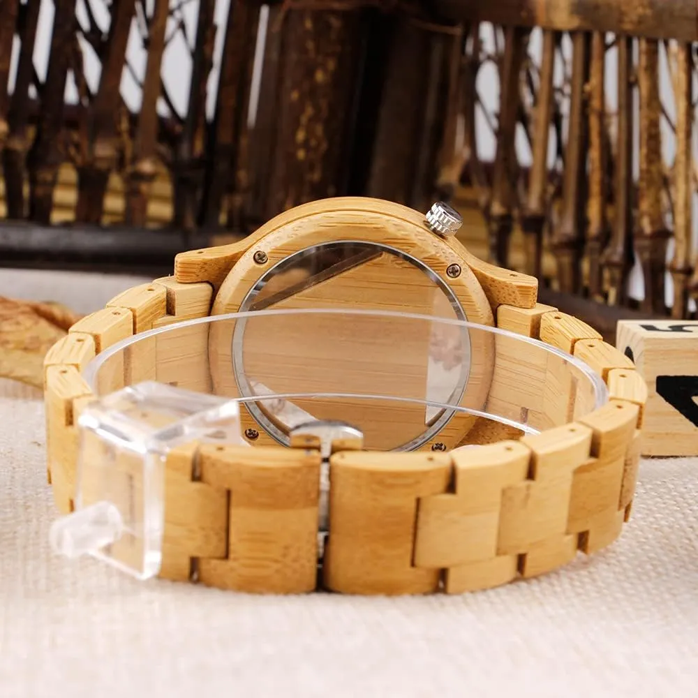 Tiong Brand Wooden Watches Mens with Handmade Colorful Bamboo Wood Watch Analog Date Quartz Wooden Watch for Men