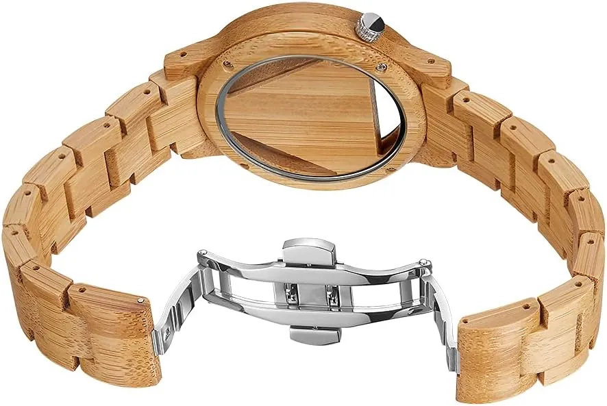 Tiong Brand Wooden Watches Mens with Handmade Colorful Bamboo Wood Watch Analog Date Quartz Wooden Watch for Men
