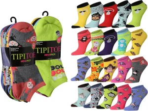 Tipi Toe Women's 20 Pairs Colorful Patterned Low Cut/No Show Socks