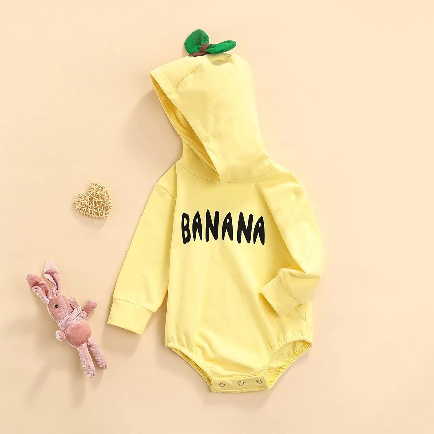Toddler Baby Banana Outfit Infant Banana Costume Long Sleeve Yellow Fruit Romper Hooded Pullover Girl Boy Clothes