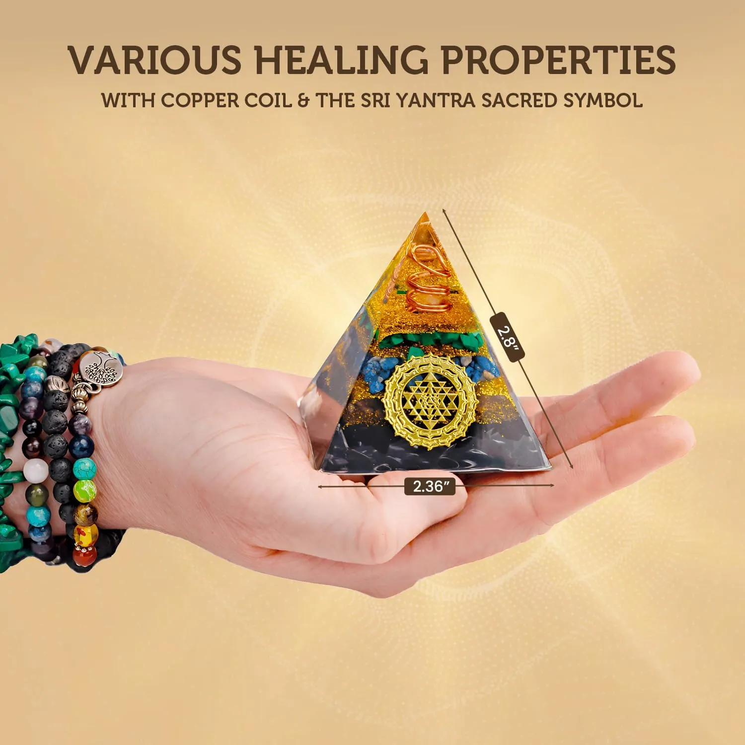 Tourmaline Orgone Pyramid Charged for Wealth, Happiness, and Good Fortune, Genuine Crystals and Healing Stones, Malachite, Lapis Lazuli, Amethyst, orgonite Chakra Pyramid Crystal, Energy Generator