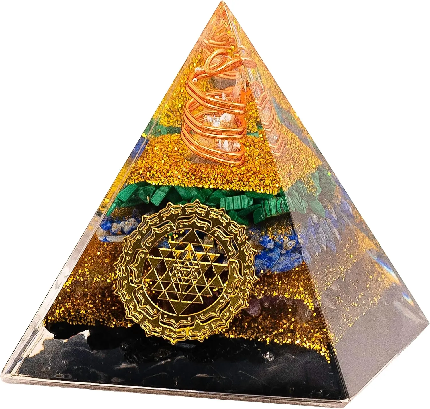 Tourmaline Orgone Pyramid Charged for Wealth, Happiness, and Good Fortune, Genuine Crystals and Healing Stones, Malachite, Lapis Lazuli, Amethyst, orgonite Chakra Pyramid Crystal, Energy Generator