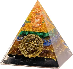 Tourmaline Orgone Pyramid Charged for Wealth, Happiness, and Good Fortune, Genuine Crystals and Healing Stones, Malachite, Lapis Lazuli, Amethyst, orgonite Chakra Pyramid Crystal, Energy Generator