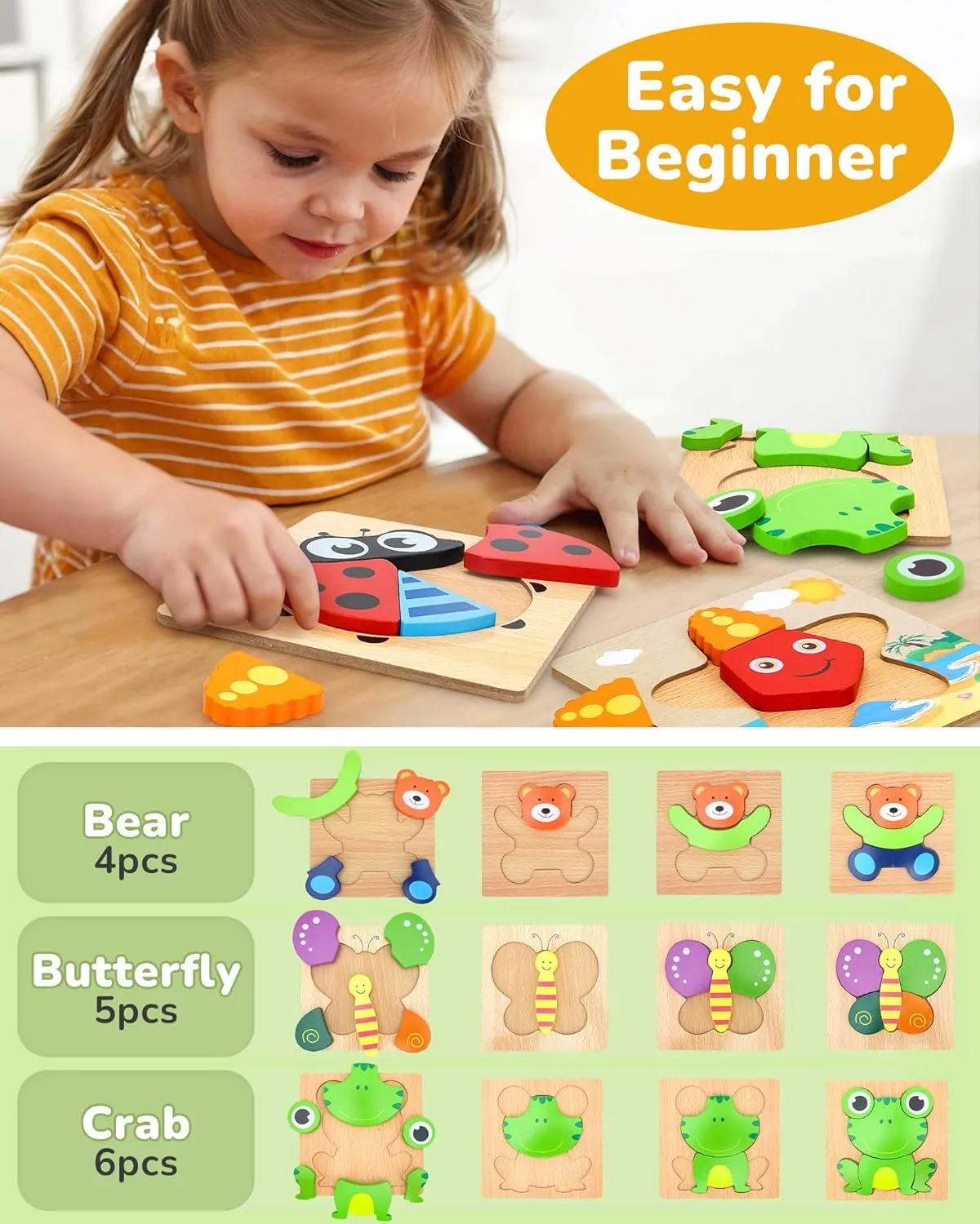 TOY Life Wooden Puzzles for Toddlers 2-4, 8 Pack Animal Puzzles for Kids Toddler 1-3, Montessori Toys for 1 2 3 Year Old, Educational Toys for Boys Girls Age 2 3 4 5, Baby Learning Toy Gifts