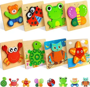 TOY Life Wooden Puzzles for Toddlers 2-4, 8 Pack Animal Puzzles for Kids Toddler 1-3, Montessori Toys for 1 2 3 Year Old, Educational Toys for Boys Girls Age 2 3 4 5, Baby Learning Toy Gifts