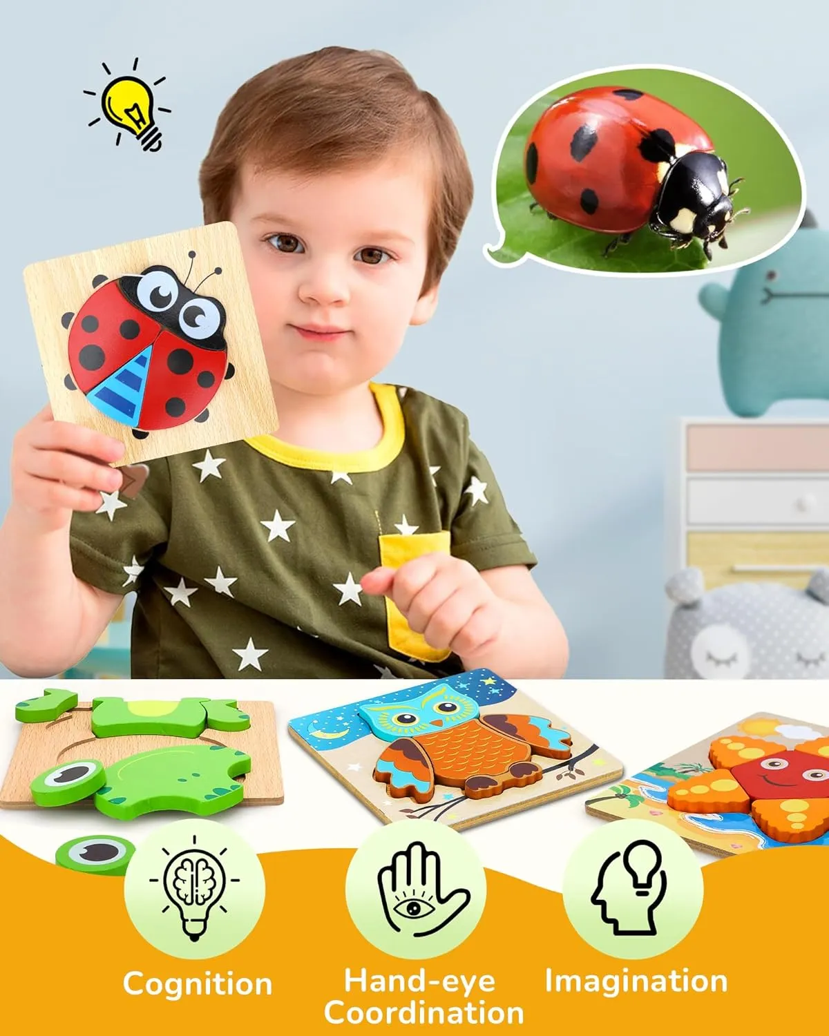 TOY Life Wooden Puzzles for Toddlers 2-4, 8 Pack Animal Puzzles for Kids Toddler 1-3, Montessori Toys for 1 2 3 Year Old, Educational Toys for Boys Girls Age 2 3 4 5, Baby Learning Toy Gifts