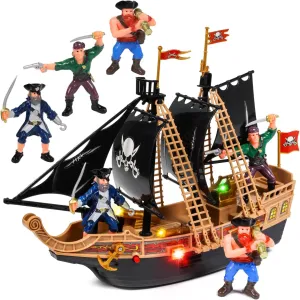 Toy Pirate Ship Boat Adventure Playset with Lights Sounds Action Figures, Black, Boys, Ages 3 