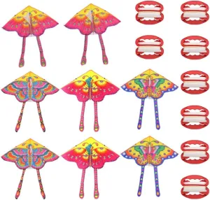 TOYANDONA 8 Sets Kids Butterfly Kite Rainbow Colorful Butterfly Kite Easy to Fly Triangle Kite Rainproof Silk Single Line Kite for Outdoor Games Activities Park Beach Random Color