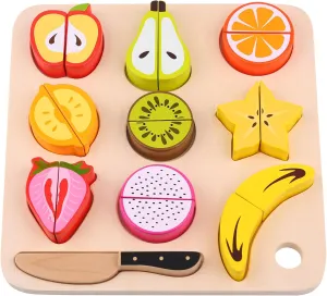 Toyster's Wooden Cutting Fruit Puzzle – Pretend Play Food Set with Knife & Tray – Interactive Learning Toy for Kids