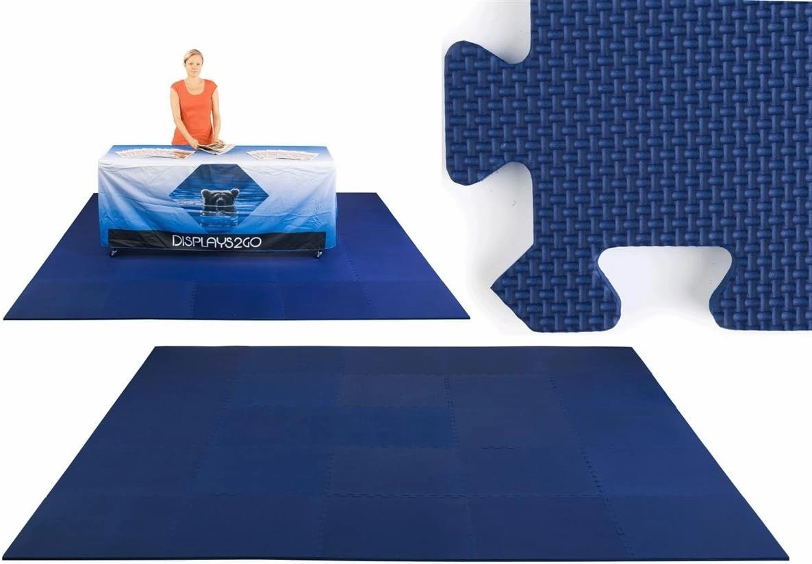 Trade Show Flooring is Navy Blue Foam Construction, Interlocking Pieces, Portable – 10 Feet by 10 Feet