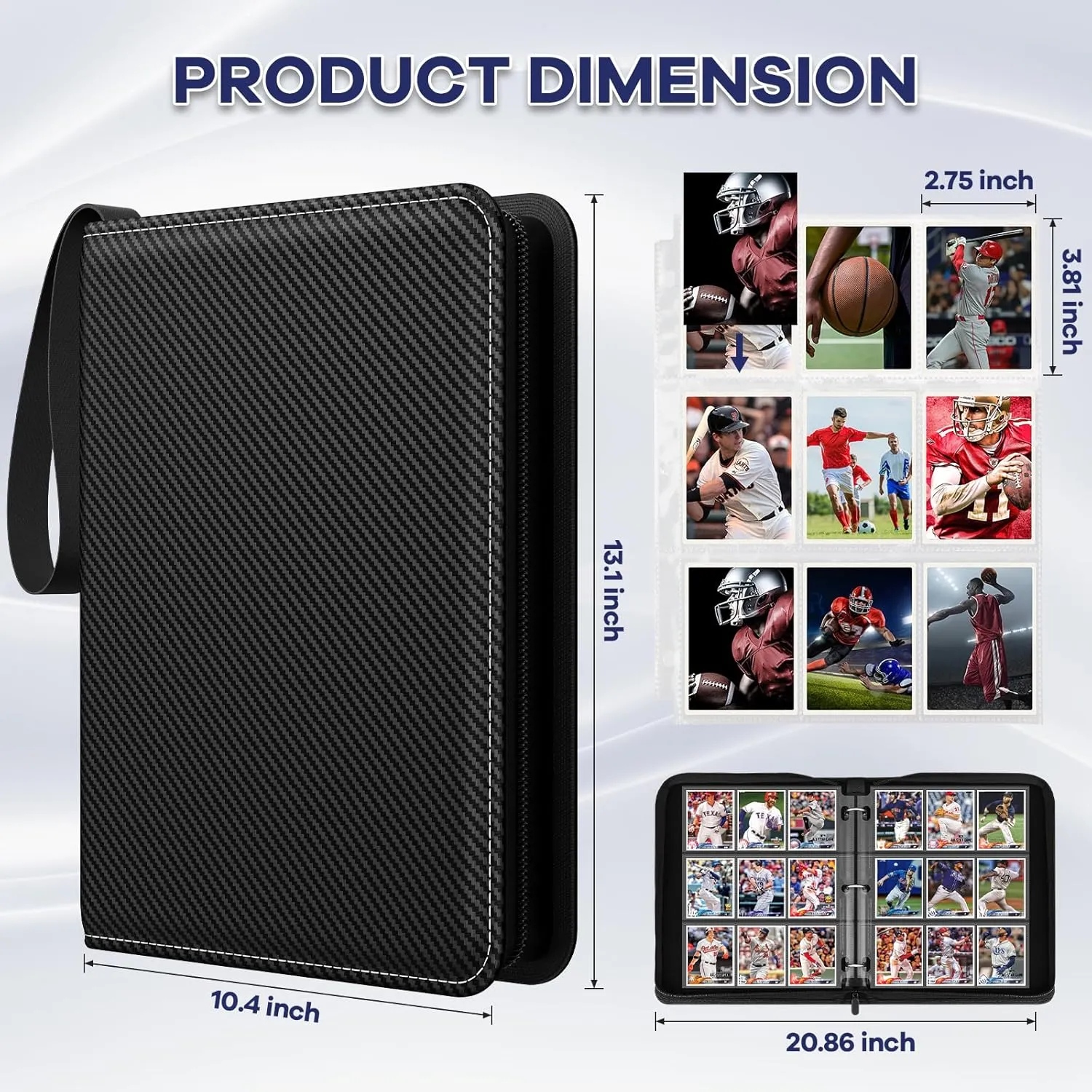 Trading Card Binder with Sleeves, 9 Pocket Trading Card Binder Premium 720 Double Sided Pocket PU Card Collection Binder, Collectible Card Albums Card Folder for MTG, TCG, Sports Cards, Game Cards