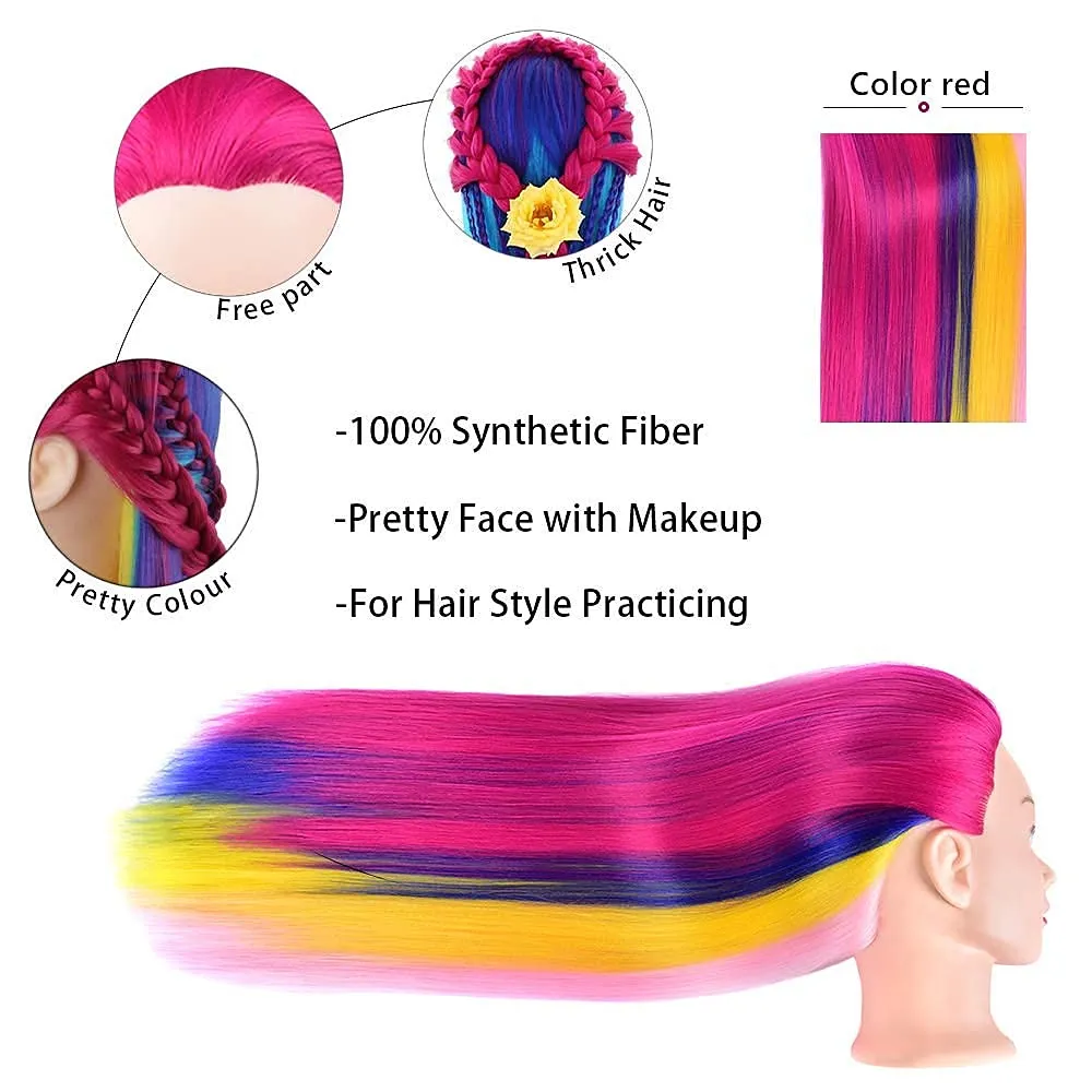 Training Head 26-28 Inch Mannequin Head Hair Styling Manikin Cosmetology Doll Head Hairdressing for Styling Dye Cutting Braiding Practice Head Synthetic Fiber Hair and Free Table Clamp Stand