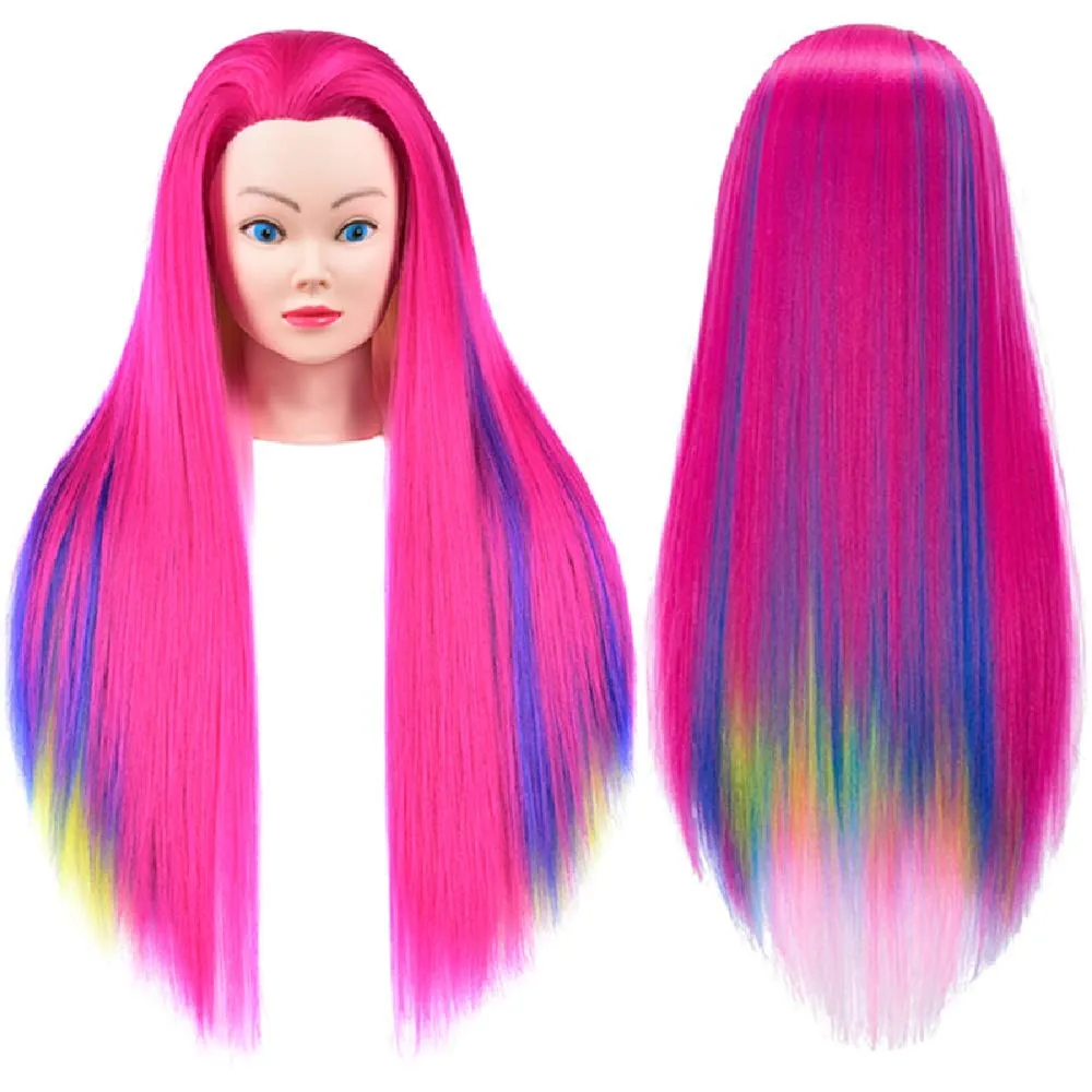 Training Head 26-28 Inch Mannequin Head Hair Styling Manikin Cosmetology Doll Head Hairdressing for Styling Dye Cutting Braiding Practice Head Synthetic Fiber Hair and Free Table Clamp Stand
