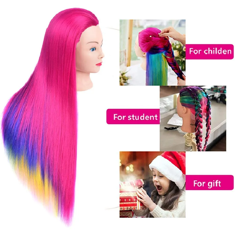 Training Head 26-28 Inch Mannequin Head Hair Styling Manikin Cosmetology Doll Head Hairdressing for Styling Dye Cutting Braiding Practice Head Synthetic Fiber Hair and Free Table Clamp Stand