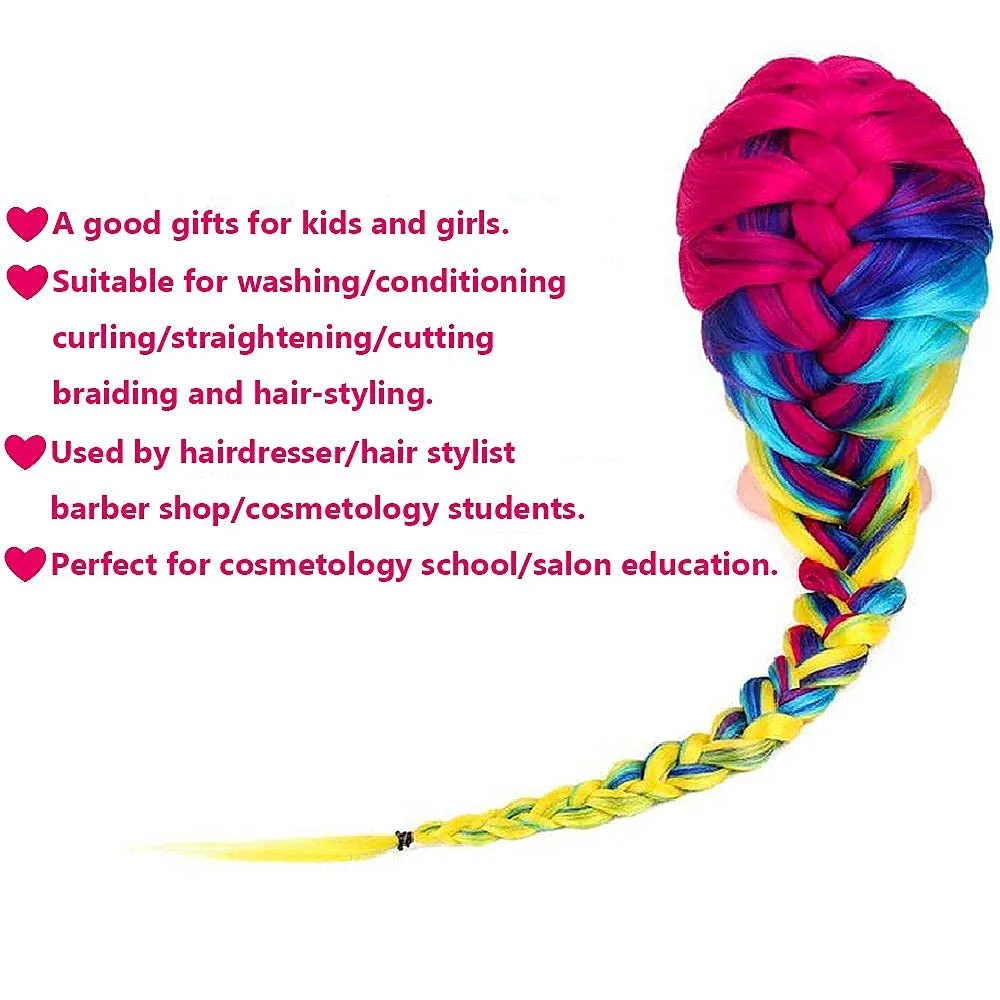 Training Head 26-28 Inch Mannequin Head Hair Styling Manikin Cosmetology Doll Head Hairdressing for Styling Dye Cutting Braiding Practice Head Synthetic Fiber Hair and Free Table Clamp Stand