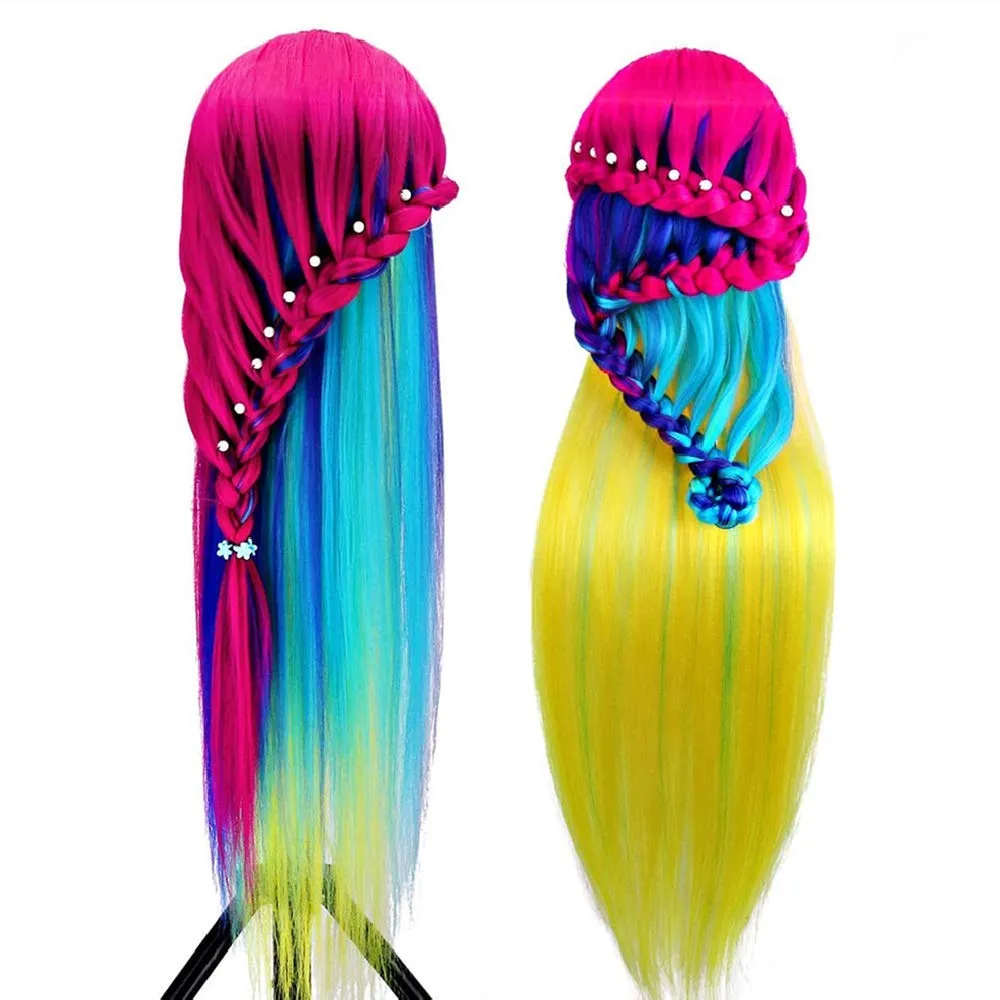 Training Head 26-28 Inch Mannequin Head Hair Styling Manikin Cosmetology Doll Head Hairdressing for Styling Dye Cutting Braiding Practice Head Synthetic Fiber Hair and Free Table Clamp Stand