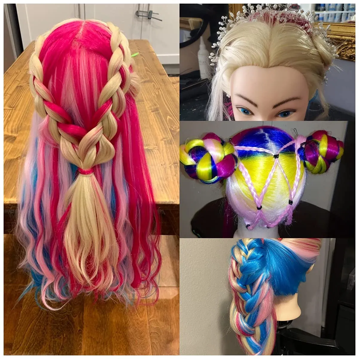 Training Head 26-28 Inch Mannequin Head Hair Styling Manikin Cosmetology Doll Head Hairdressing for Styling Dye Cutting Braiding Practice Head Synthetic Fiber Hair and Free Table Clamp Stand
