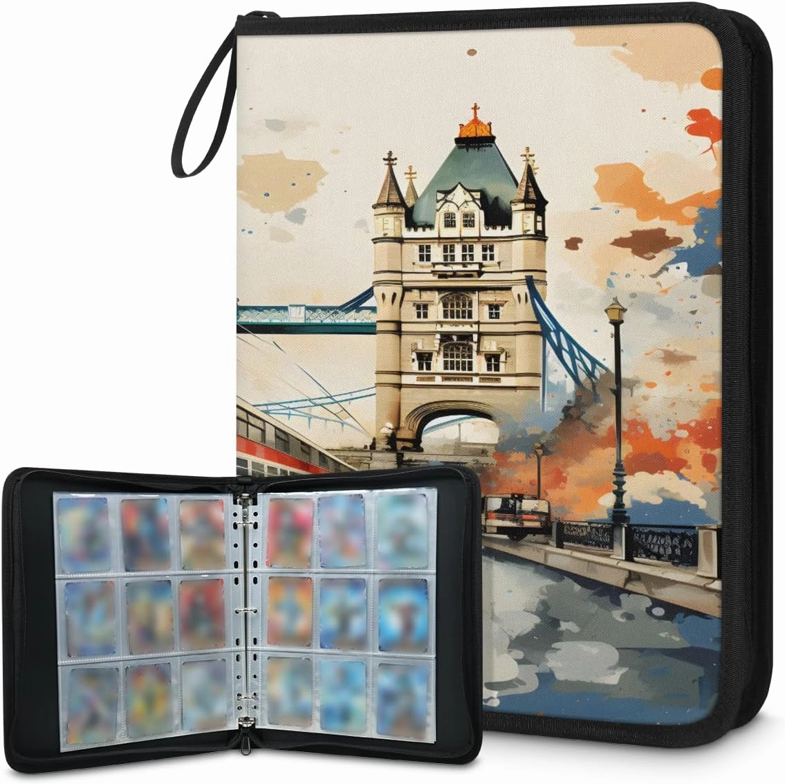 Tram 3 Ring Trading Zipper Binder Strap, Trading Card Binder 4 Pocket, 400 Pockets Card Holder with 50 Removable Sleeves for Game Cards