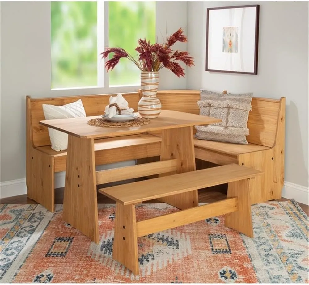Transitional Wood Corner Dining Nook Set with Hidden Storage, for Kitchen/Dining Room/Temporary Work Space, in Natural Finish