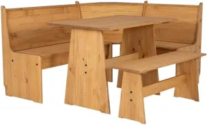 Transitional Wood Corner Dining Nook Set with Hidden Storage, for Kitchen/Dining Room/Temporary Work Space, in Natural Finish
