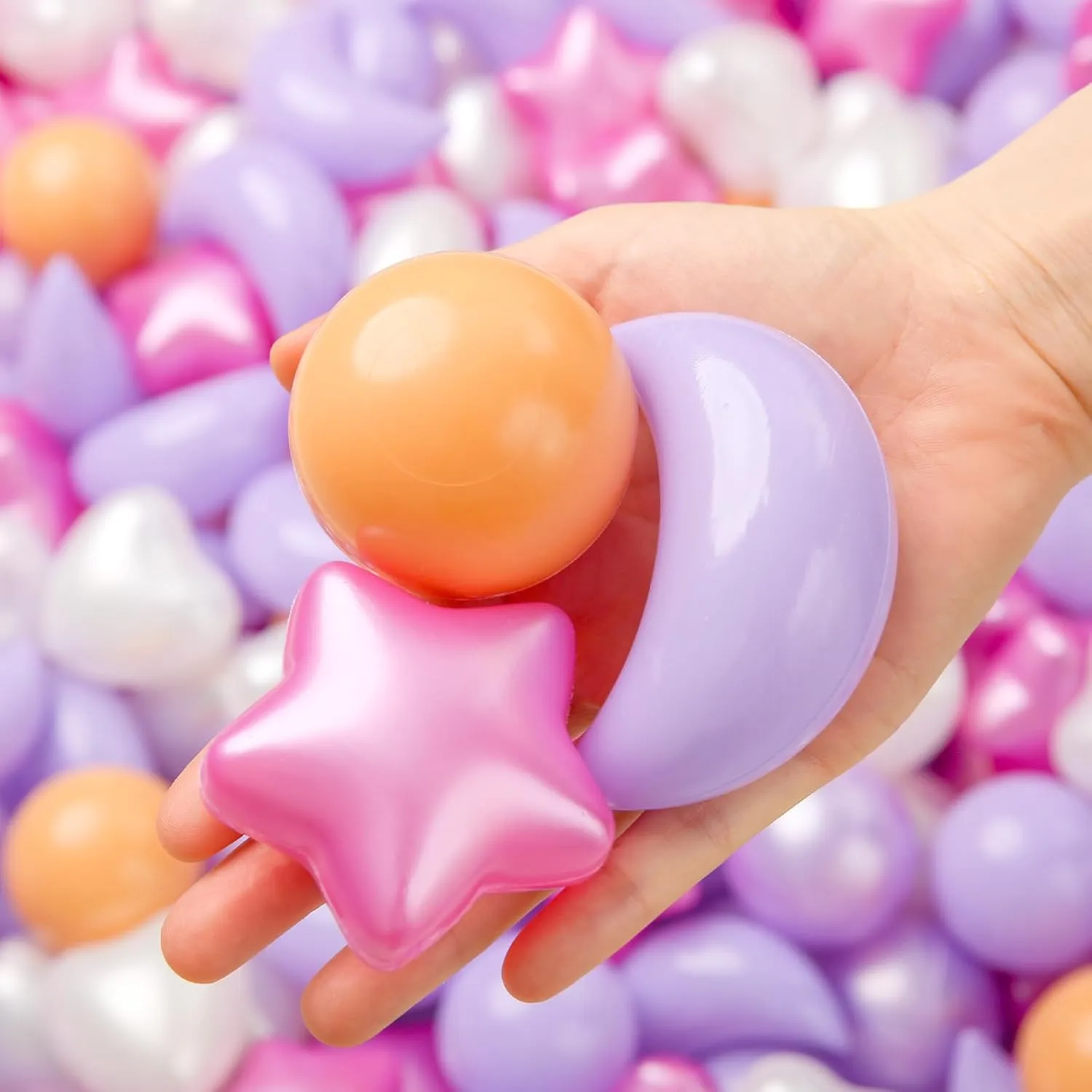 TRENDPLAY Star Ball Pit Balls 100-Piece Set: Vibrant Mix of Shapes - Larger Star Heart Shapes for Kids, Perfect for Parties, Playtime, Small or Medium