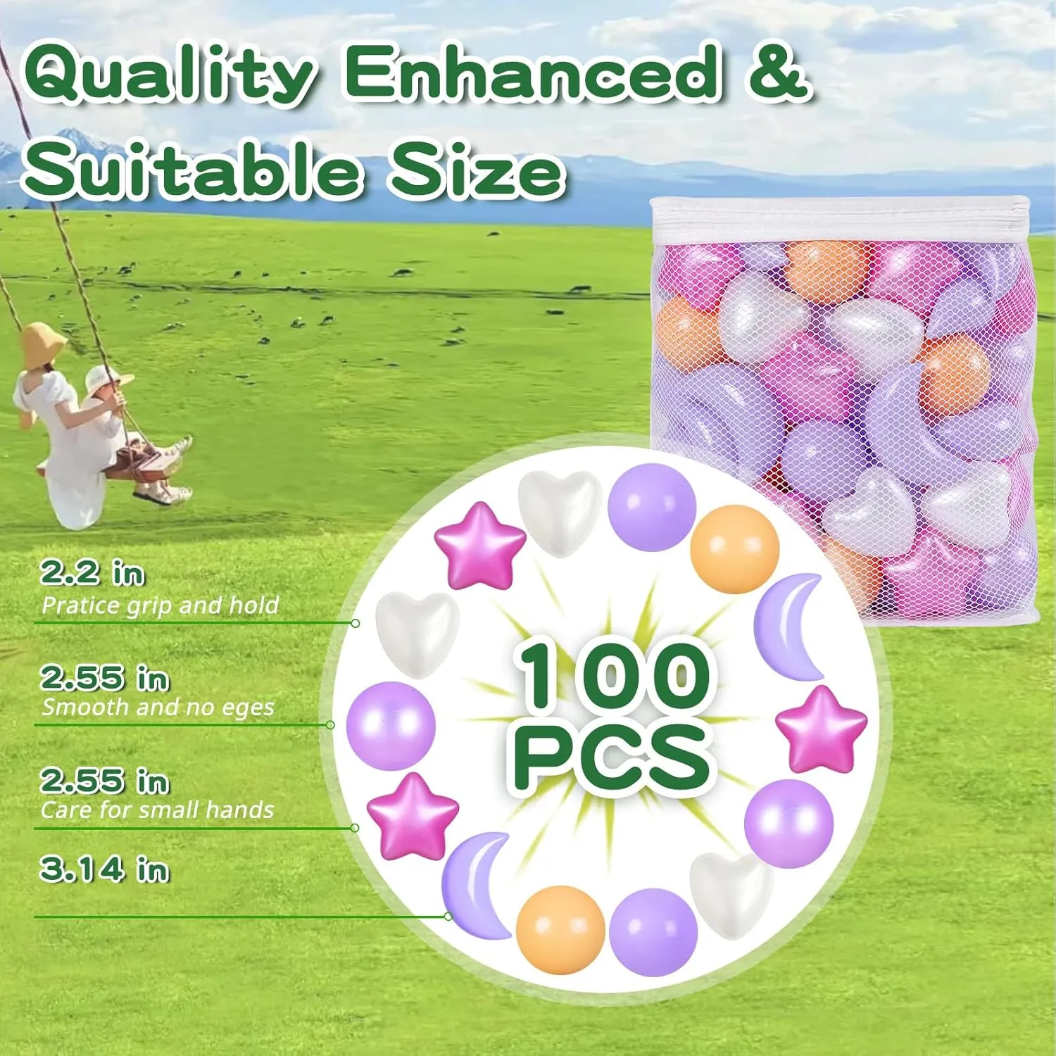 TRENDPLAY Star Ball Pit Balls 100-Piece Set: Vibrant Mix of Shapes - Larger Star Heart Shapes for Kids, Perfect for Parties, Playtime, Small or Medium