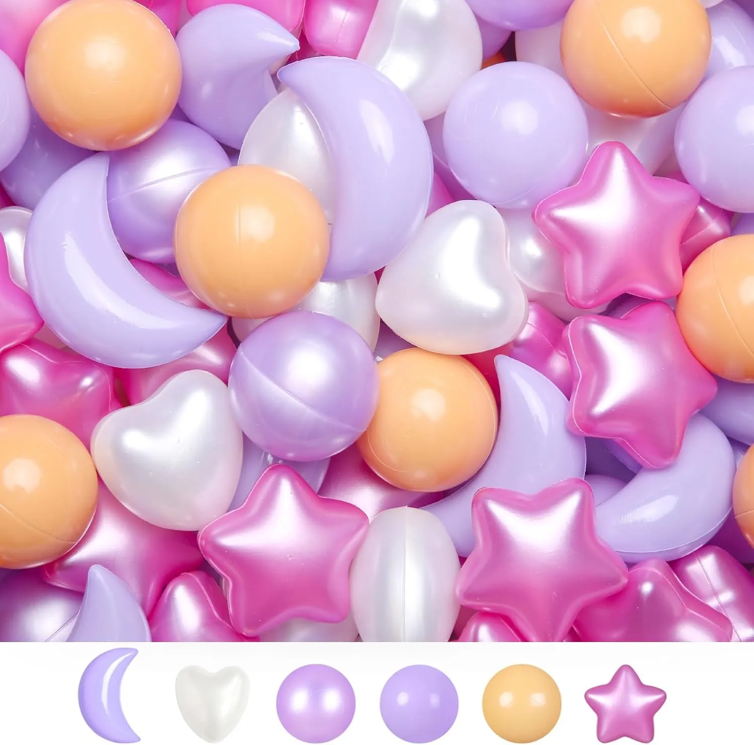 TRENDPLAY Star Ball Pit Balls 100-Piece Set: Vibrant Mix of Shapes - Larger Star Heart Shapes for Kids, Perfect for Parties, Playtime, Small or Medium