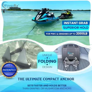 TriAnchor - Stainless Steel Folding PWC & Boat Anchor Kit | Sets Instantly for Effortless Boat & Jet Ski Anchoring | Compact Patent-Pending Design Grips Better Than Plow, Fluke or Box Anchor